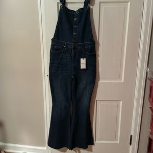 COPY - Judy Blue NWT Women's Flare Overalls Dark Wash Raw Hem Stretch Size XL; …